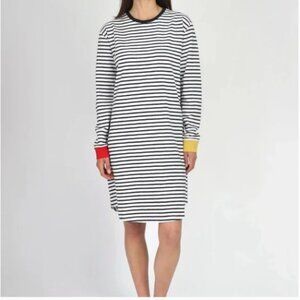 Sleepy Jones Twyla Navy & White Stripe Long Sleeve 100% Cotton Sleepshirt Small